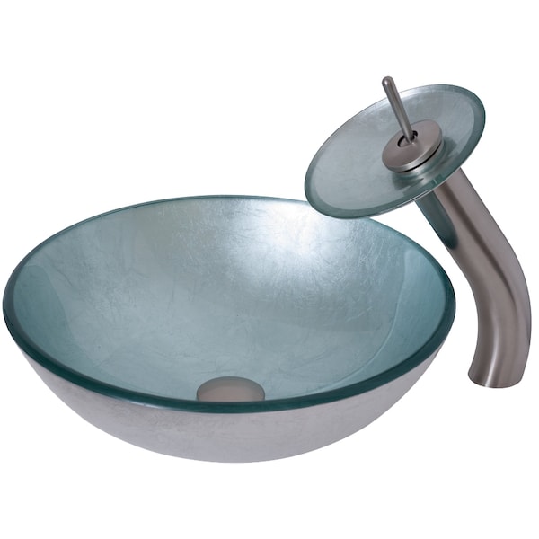 Novatto ARGENTO Glass Vessel Bathroom Sink Set, Brushed Nickel NSFC-7032001BN - main